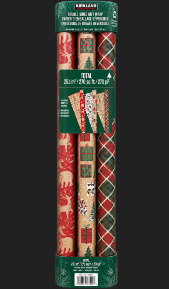 KIRKLAND SIGNATURE Holiday Gift Wrap 3 Pack Double Sided
