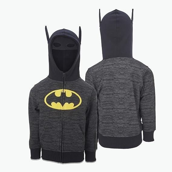 BATMAN Zip Up Hoodie Sweatshirt Face Mask with Built in Superhero Kids Cost