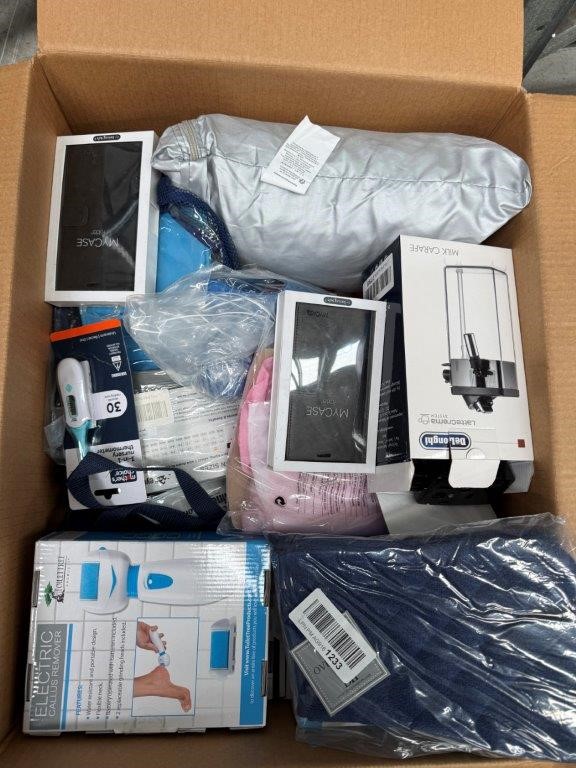 Assorted Box of Homeware Items incl: Callus Remover, Mits, DeLonghi and mor