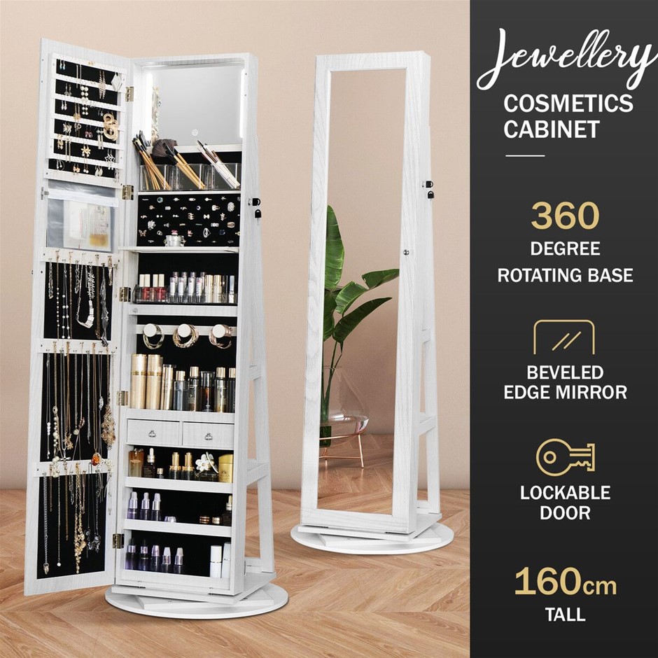3 In 1 Freestanding Rotating Jewellery Storage Cabinet with Mirror