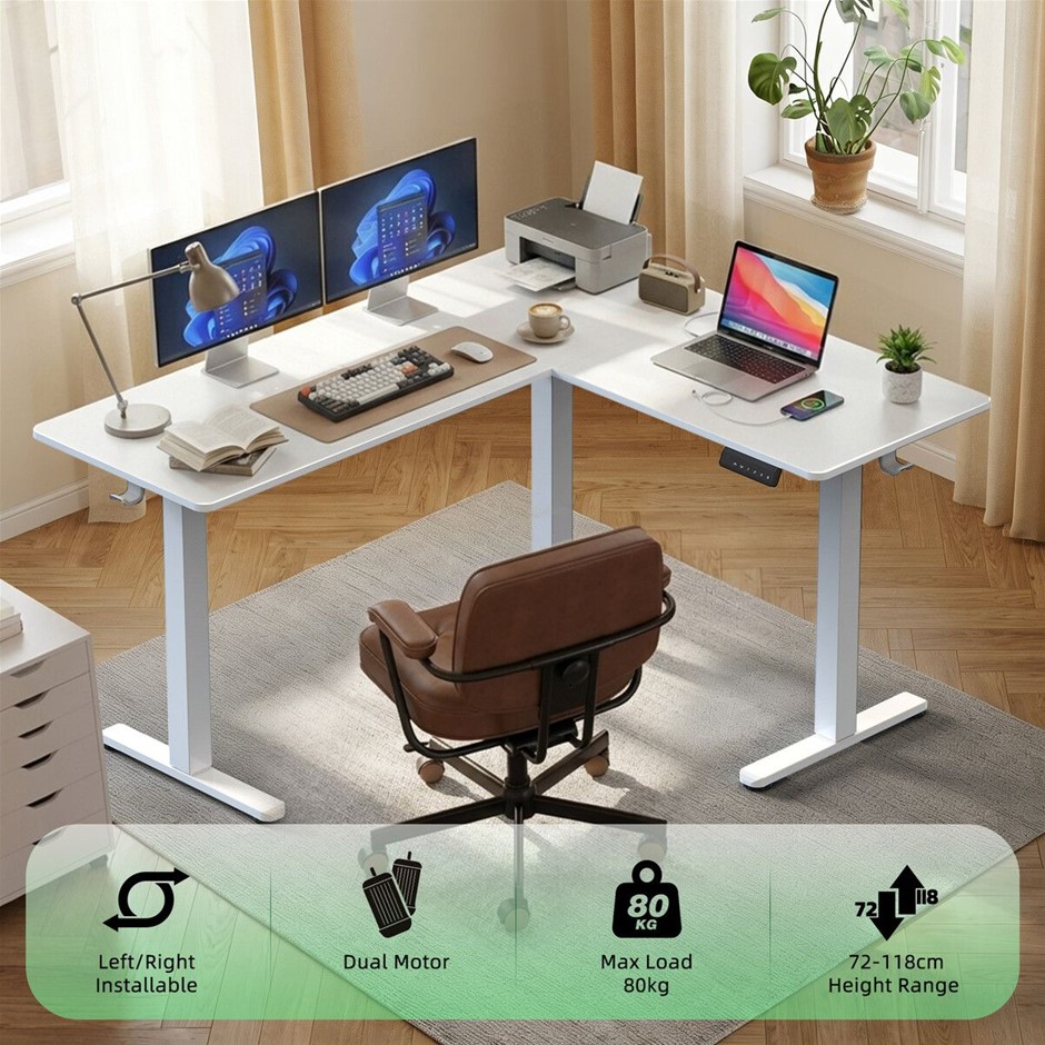 Electric L-Shaped Standing Desk Height Adjustable Dual Motor Home Office