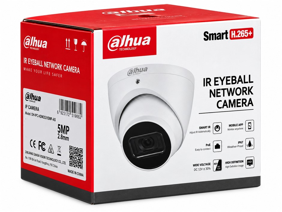 Dahua 5MP Starlight IP 30m IR Eyeball Network Camera, White (DH-IPC-HDW2531
