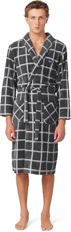 BEN SHERMAN Men's Wilder Fleece Robe. Size: Large. Colour: Black Check.