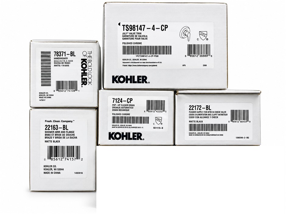 5 x KOHLER Bathroom & Plumbing Bundle – Valve Trim, Towel Arm, Pop-Up Drain