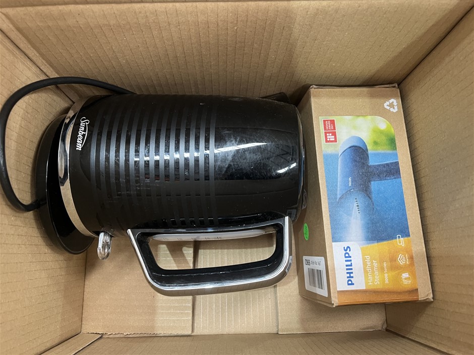 1 x SUNBEAM Kettle & 1 x PHILIPS Handheld Steamer. NB: Minor Use.