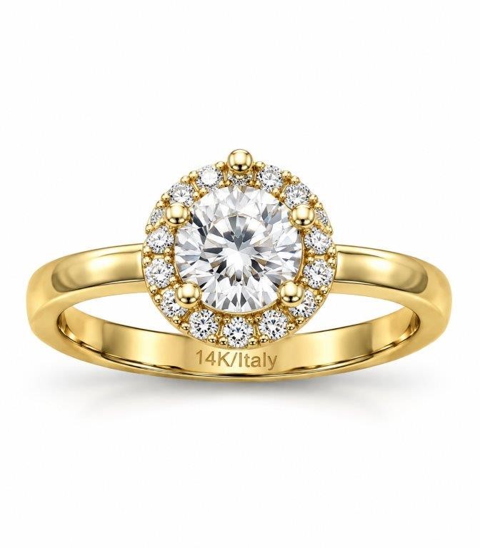 14K/Italy Stamped Yellow Gold Filled White Halo Ring --Bonus Gift- 6US