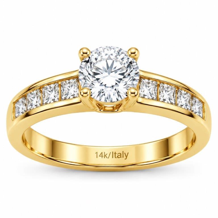 14K/Italy Stamped Yellow Gold Filled white Solitaire Ring -8 US-Bonus Gift