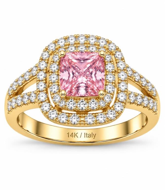14K/Italy Stamped Yellow Gold 1.5ct Pink Princess ct Ring- 9US-Bonus Gift