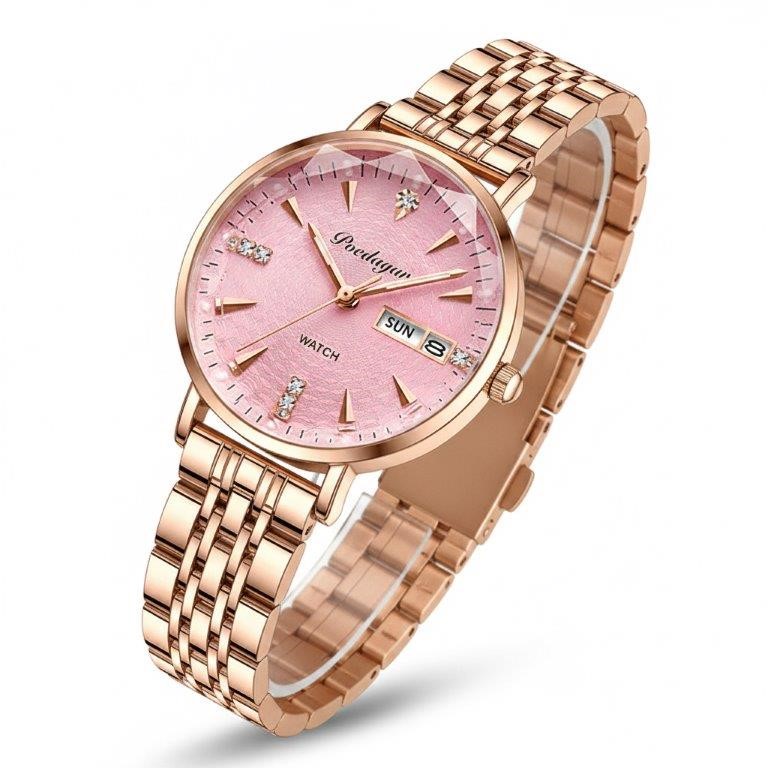 Jewelzmerchants – Luxury Rose Gold-Tone Pink Dial Watch