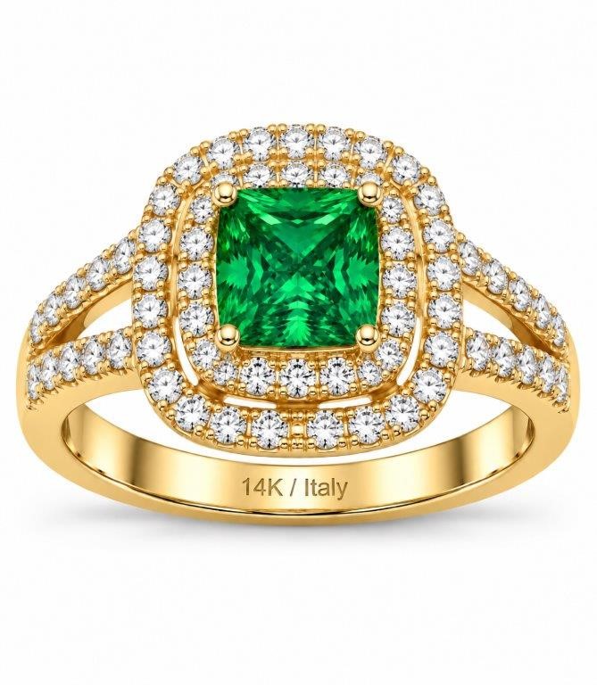 14K/Italy Stamped Yellow Gold Filled Princess Cut Green Ring Bonus Gift7US