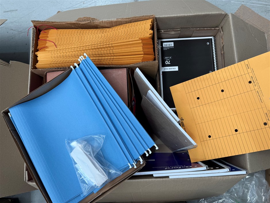 Assorted Box of Office Supplies incl: Nbotebooks, Sleeves and more.  Impo