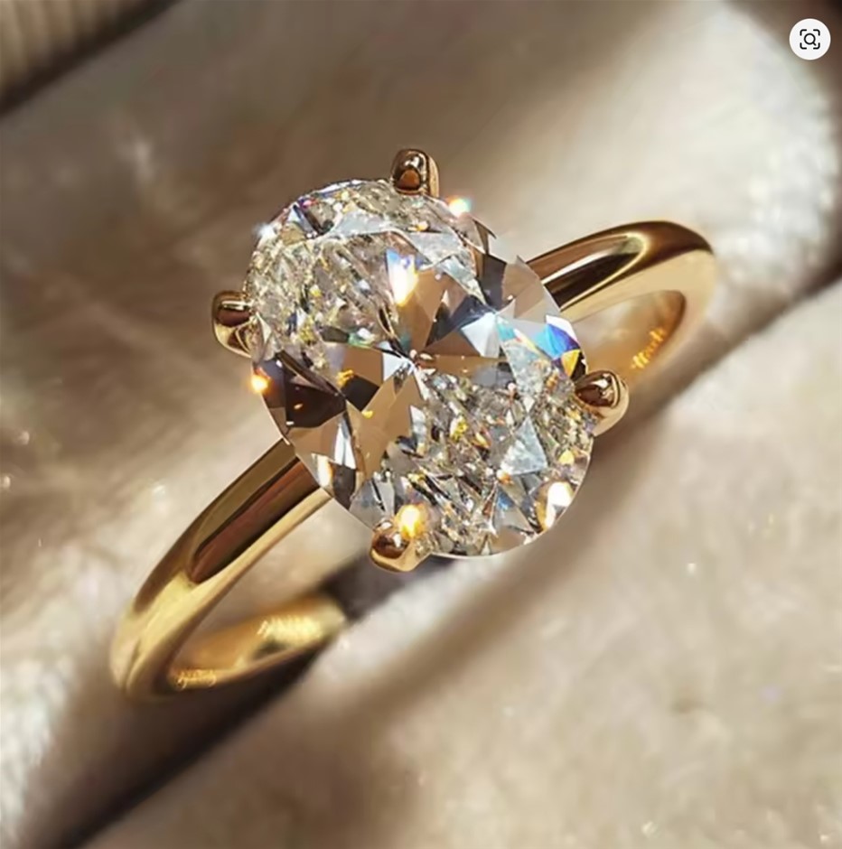 Yellow Gold GP S925 Sterling Silver Oval Cut Simulated Diamond Dress Ring