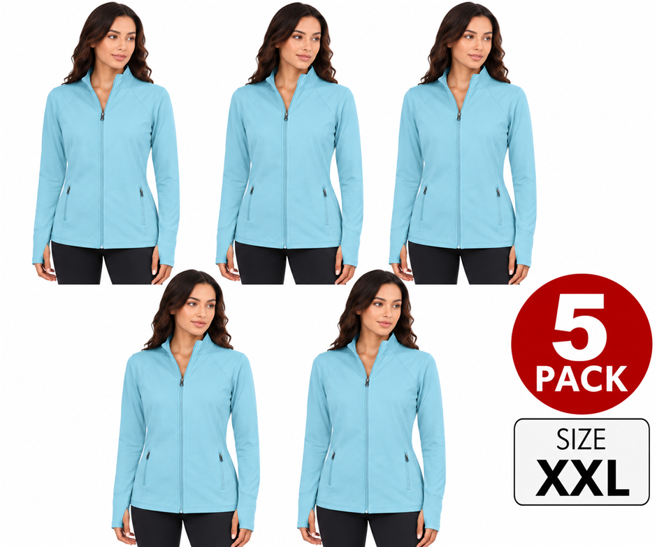 5 PACK TUFF Women's Vida Athletic Jacket, Size 2XL, Light Blue.