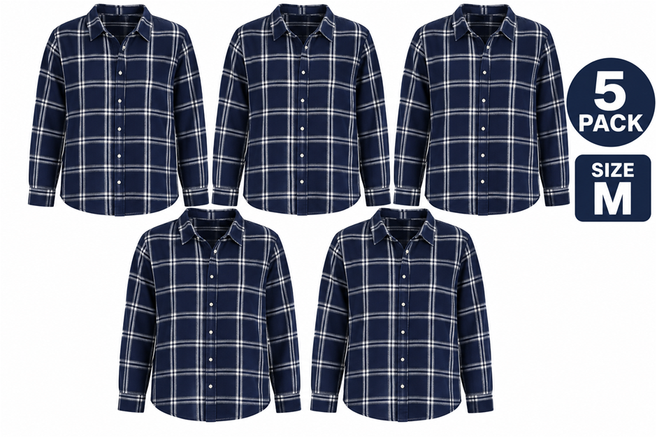 5 PACK JACHS Women's SuperSoft Feel Flannel, Size M, Blue/Navy Plaid.