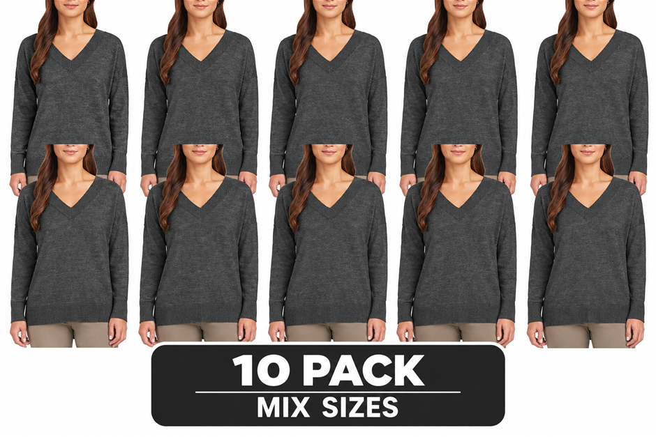 10 PACK MATTY M Women's V-Neck Sweater w/ Side Slits, Mix Sizes, 40% Viscos