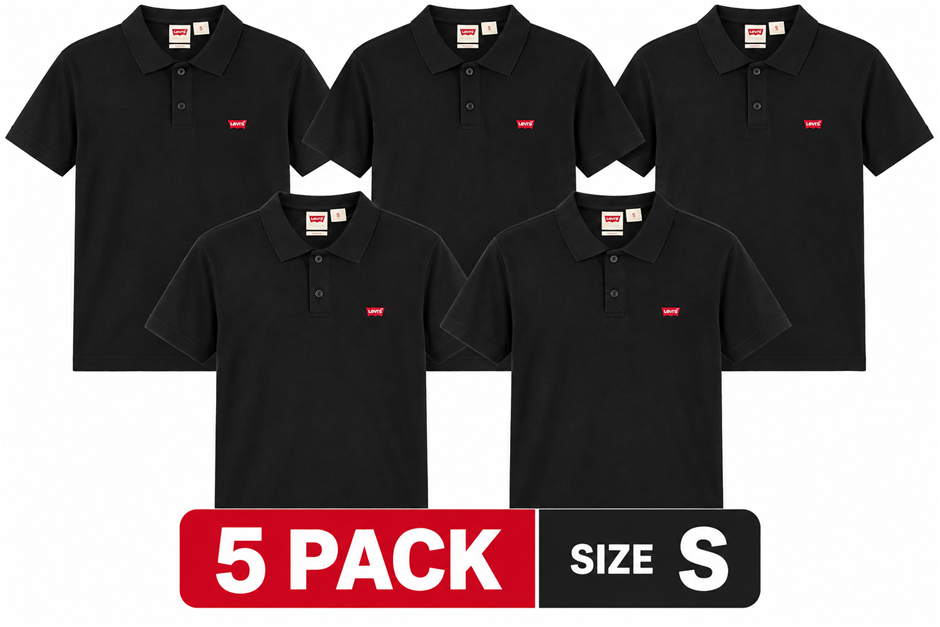 5 PACK LEVI'S Men's Housemark Polo, Size S, 100% Cotton, Black (0007), 3588