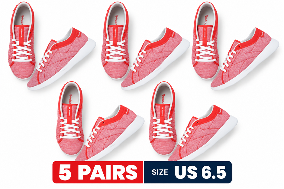 5 PAIRS of REEBOK Women's Runaround Walking Shoe Coral Red, EF3704, Size 6.