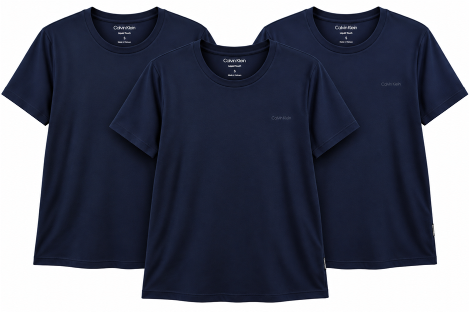 3 PACK CALVIN KLEIN Men's Liquid Script Tee, Size S, 100% Cotton, Navy/Dark