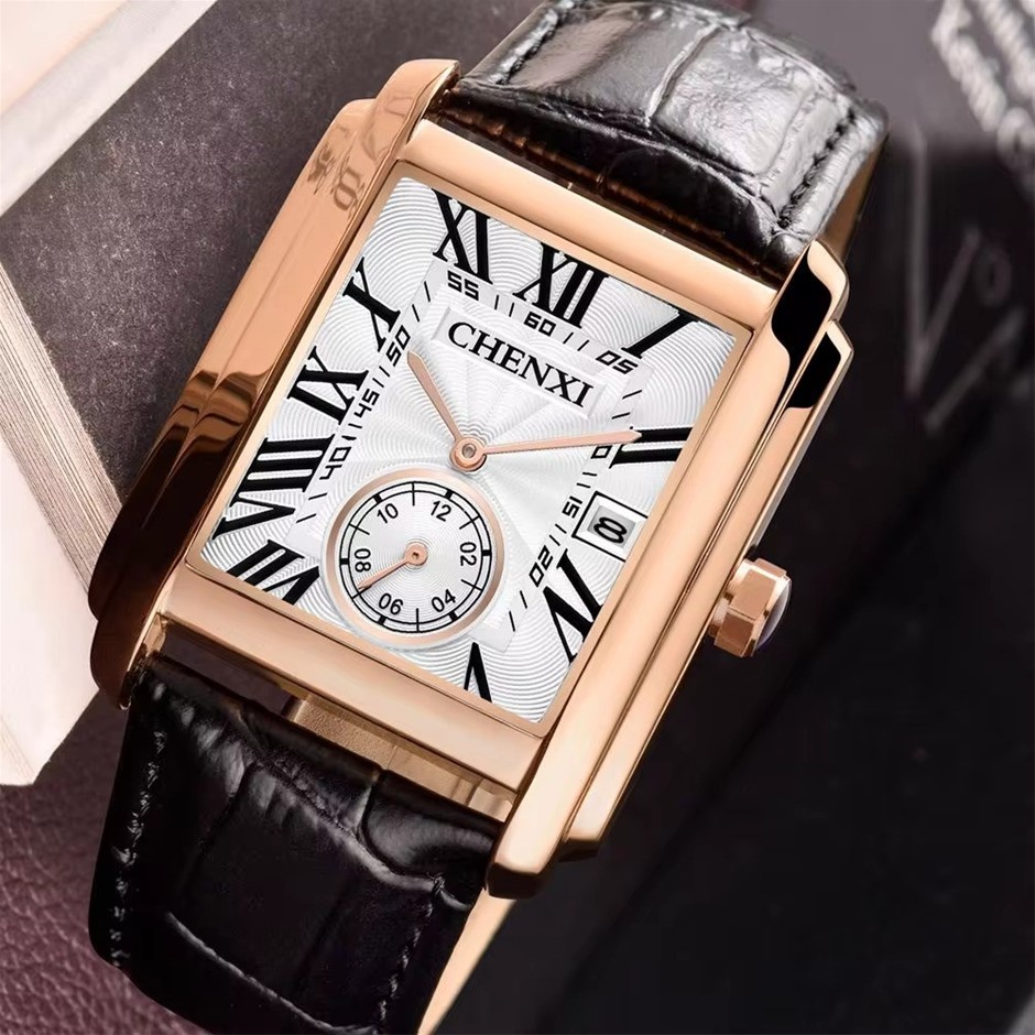 NEW Luxury Men's Square White & RG Watch