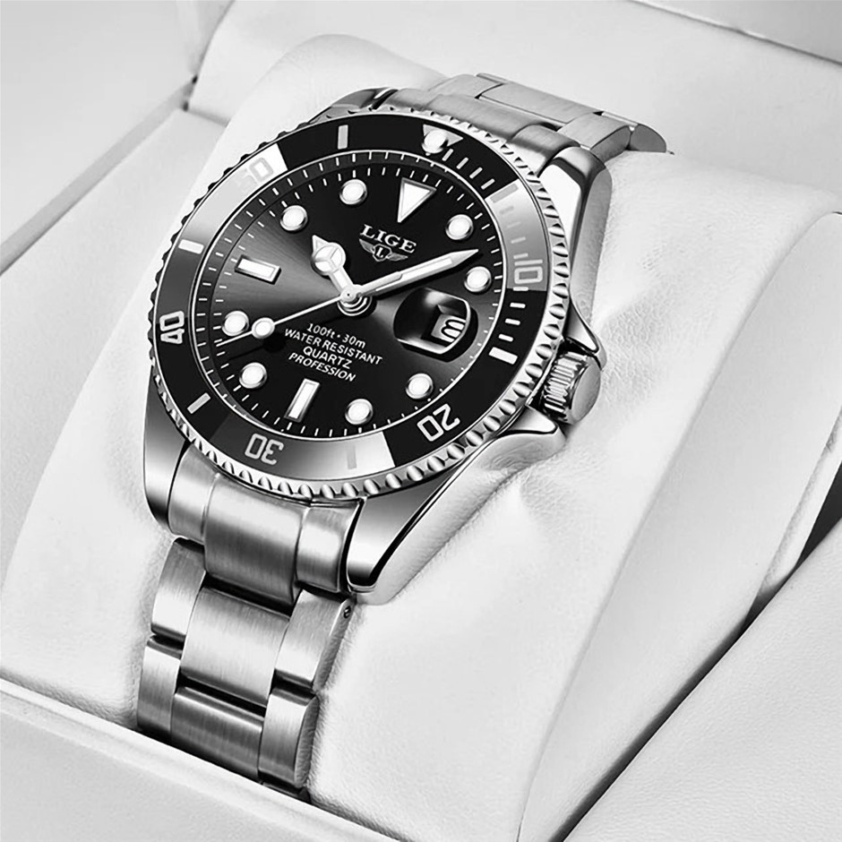 LIGE Military Style Men's SS Quartz Watch