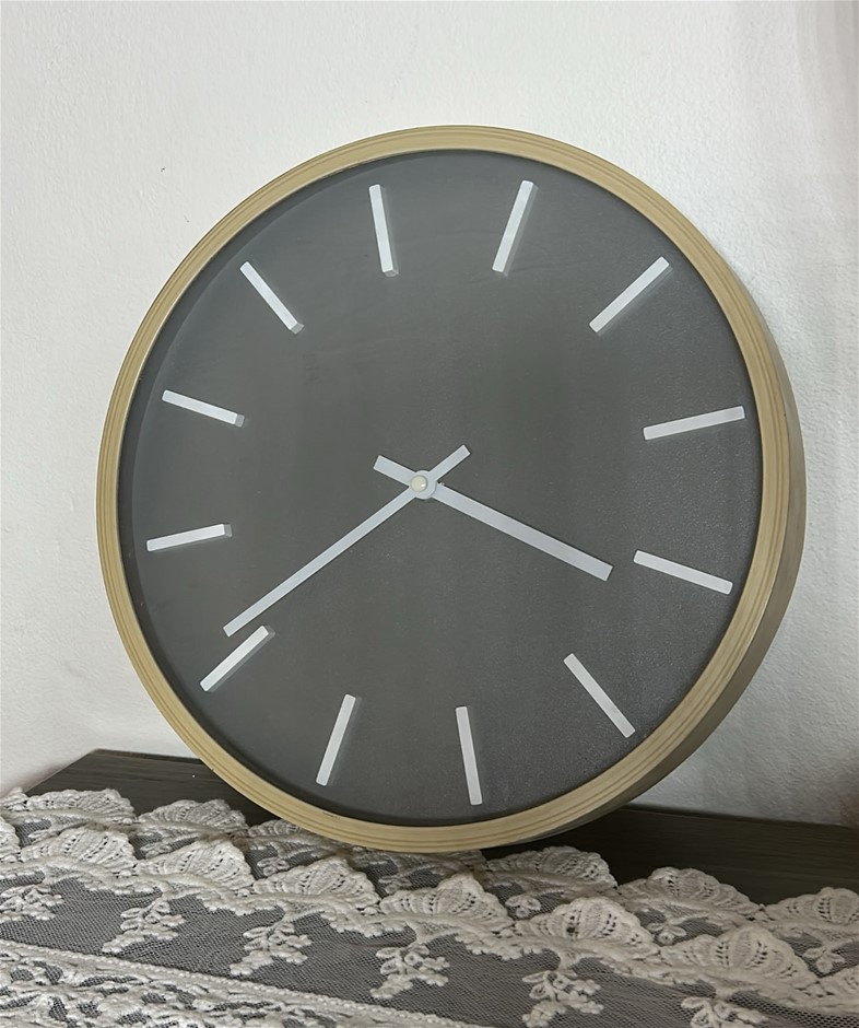 Modern Dark Grey & Wood Wall Clock