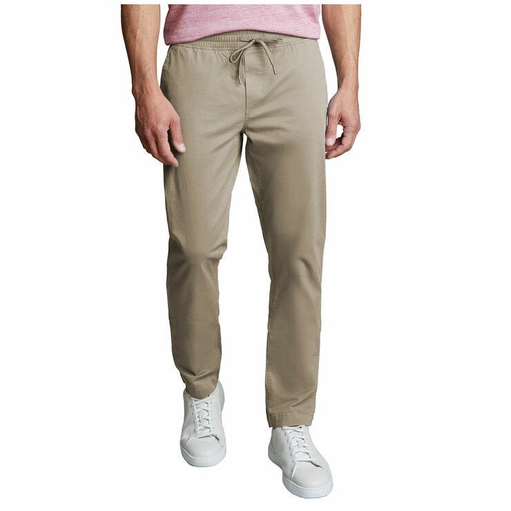 COPPER&OAK Men's Elastic Waist Pant, Size L, 97% Cotton, Tan.