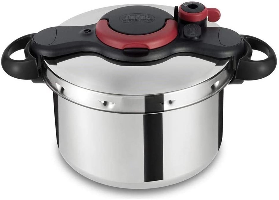 TEFAL Clipso Minut' Easy Pressure Cooker, 7.5L, Red/Black. NB: Damaged box.