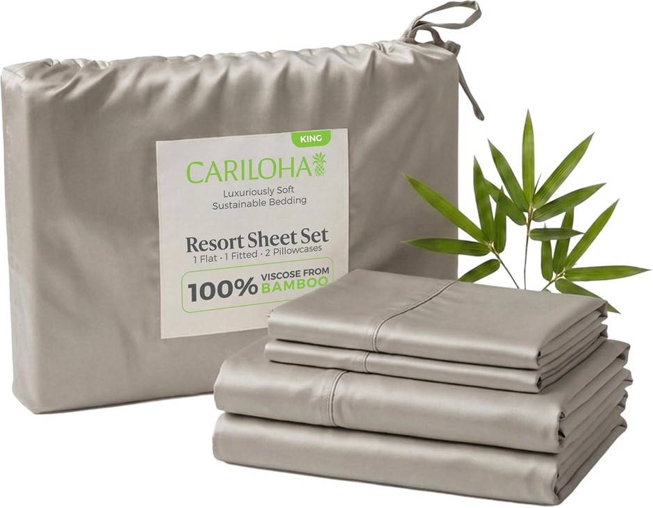 CARILOHA Resort Bamboo 4-Piece Sheet Set, King, Luxurious Sateen Weave | 10
