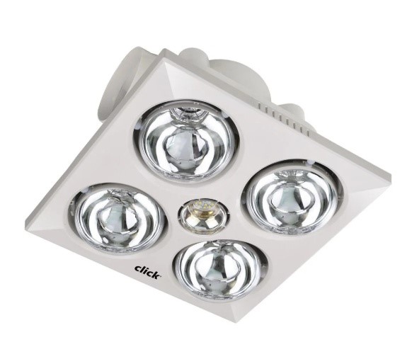 CLICK 3 in 1 Heater Exhaust Fan with LED - White 65W Motor Wattage, White