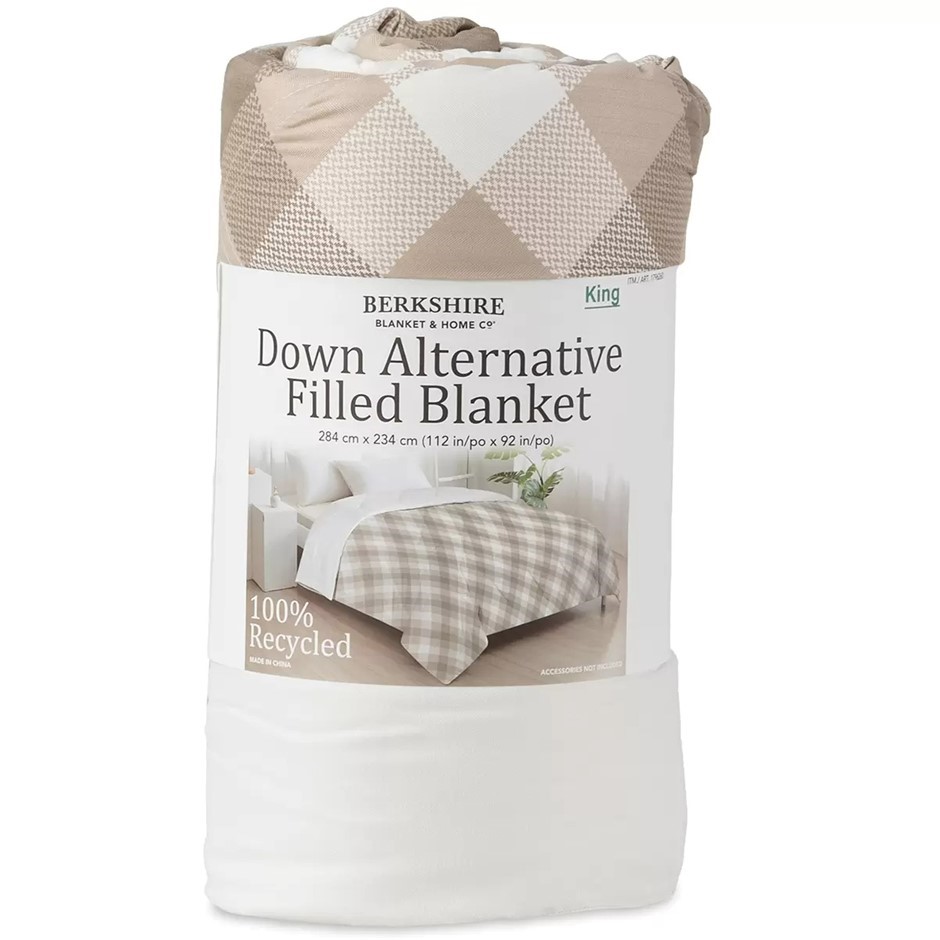 BERKSHIRE Down Alternative Blanket, King, Neutral Check. NB: Not in origina