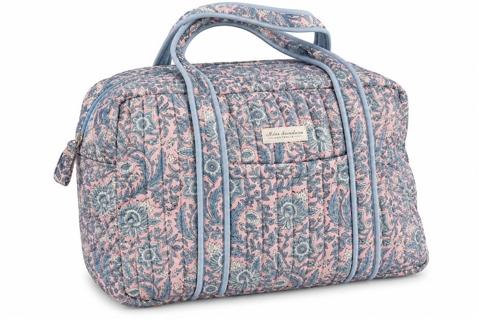 MISS SUNDARA Botanical Floral Block Print Weekender Tote Shoulder Big Bag (