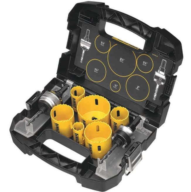 DeWALT 9pc Electrician's Bi-Metal Hole Saw Set. Sizes: 7/8", 1 1/8", 1 3/8"