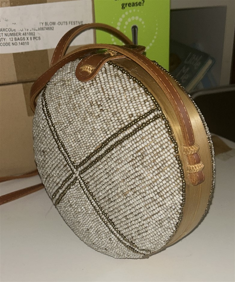Round Bamboo & Seed-Beaded Crossbody Cag