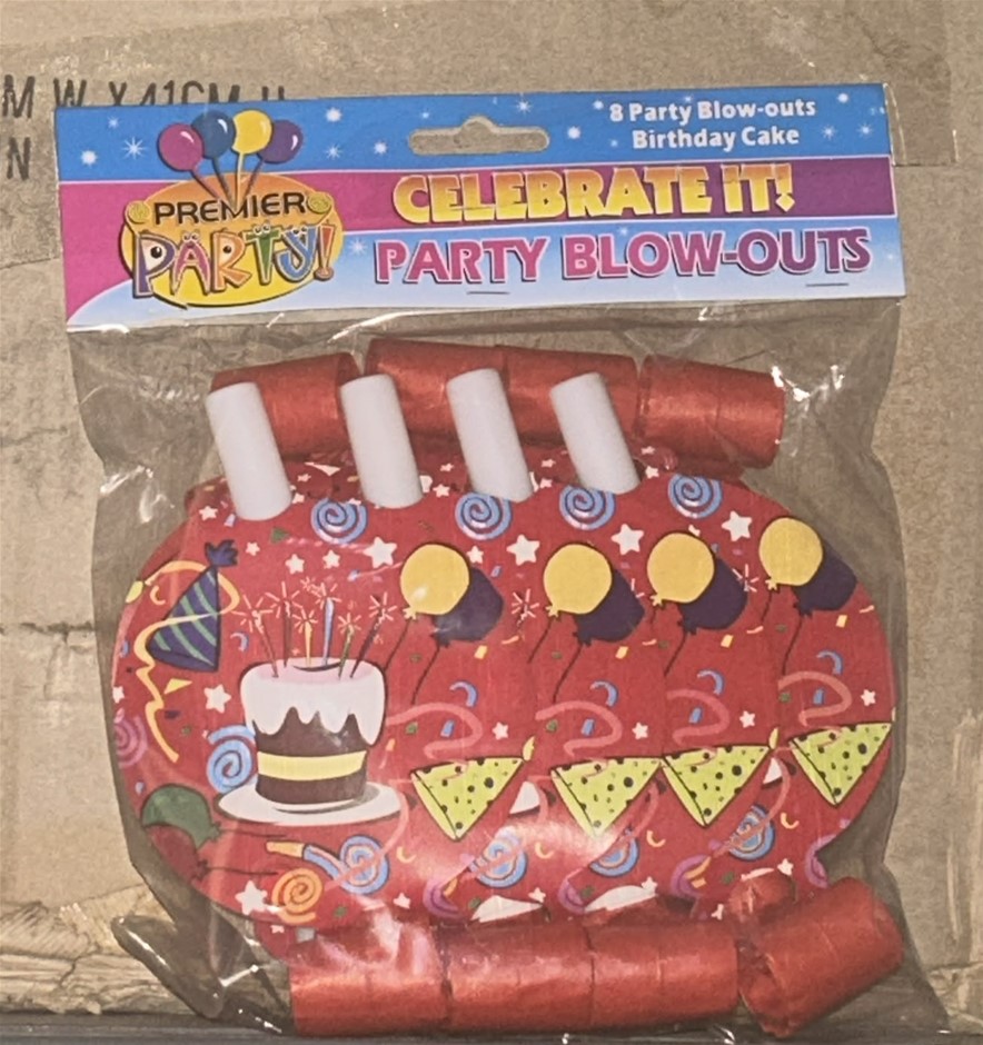 48x Packs of Party Blow-Outs (Birthday Cake) (8x Blow-outs per bag)