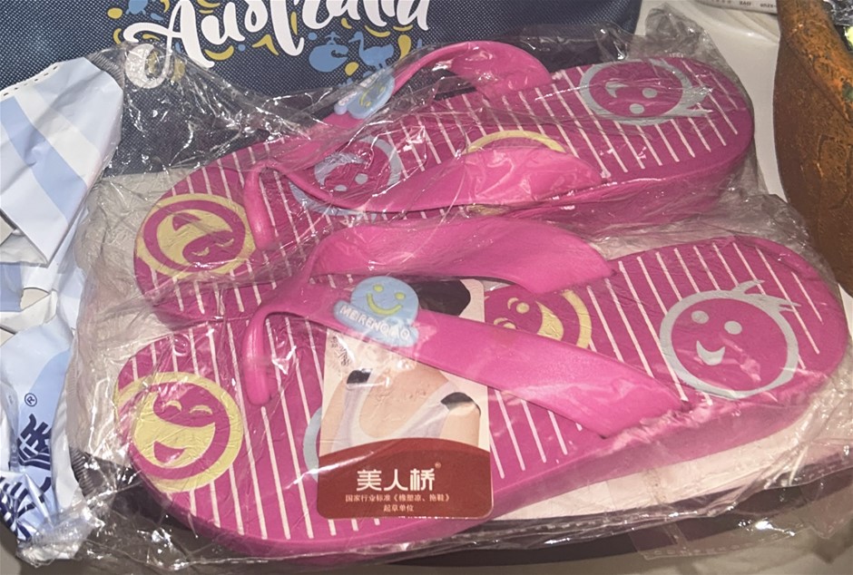 Pink Striped Flip-Flops (Size: 35)