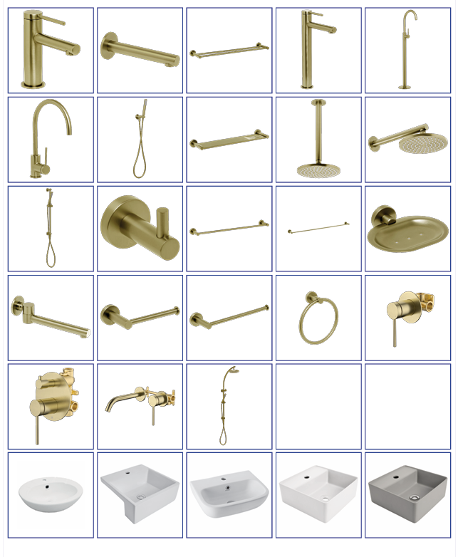 Bathroom Pack Brushed Brass with bonus 5 basins