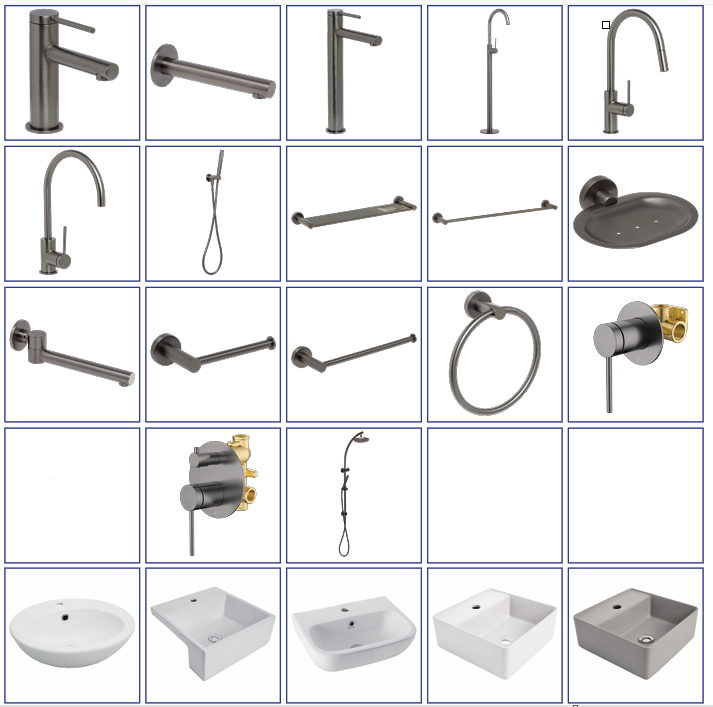 Bathroom Pack Gun Metal with bonus 5 basins