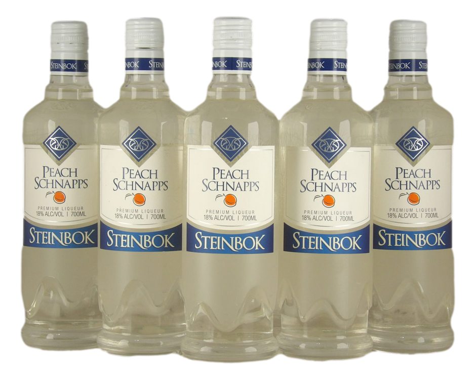 Steinbok Peach Schnapps (5x 700mL). Australia.