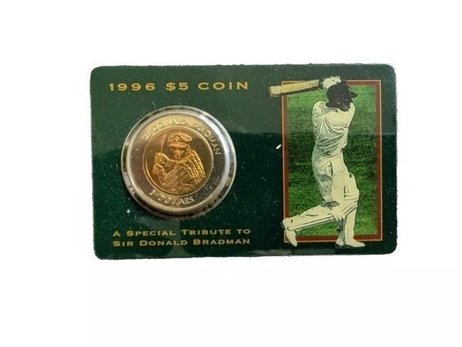 Bradman 5 Dollar Bi Metal Coin on Card of Issue 1996 Issued by RAM