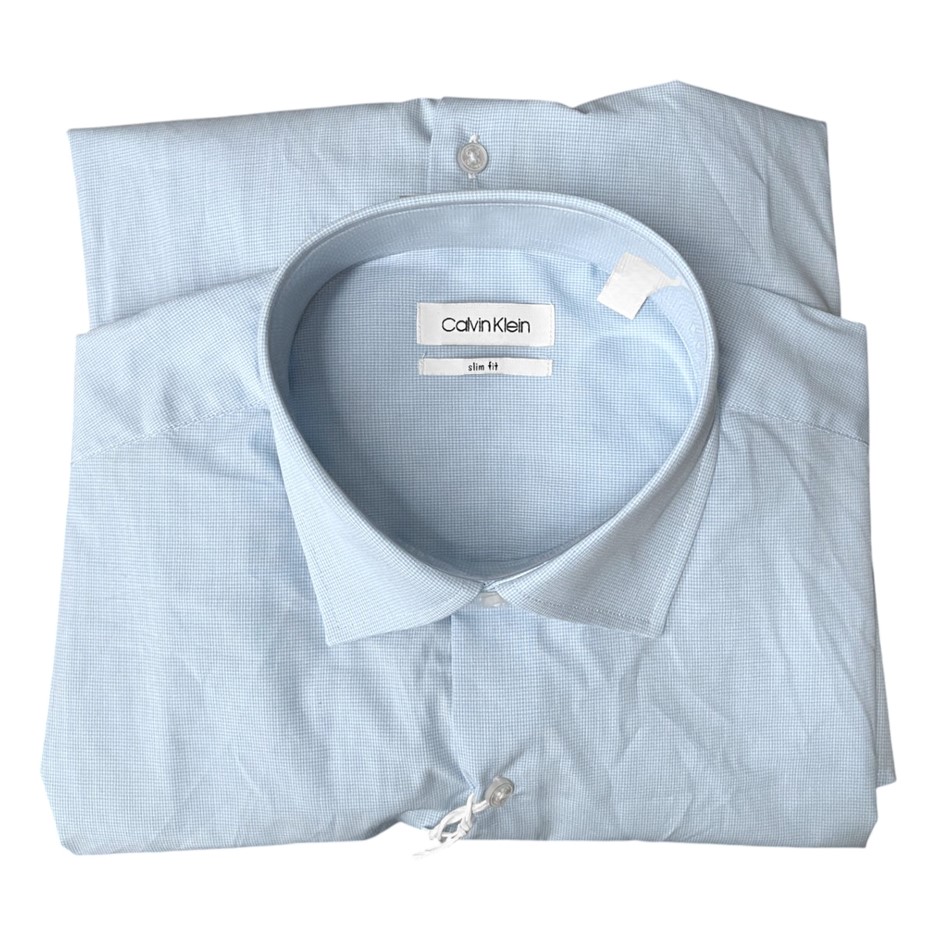 CALVIN KLEIN Men's Slim L/S Shirt, Size 44/92, Micro Check Blue (RBLU), COS