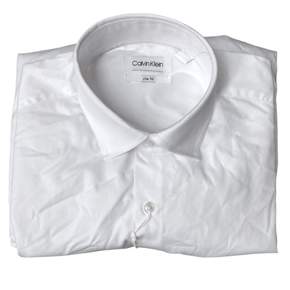 CALVIN KLEIN Men's Slim Diagonal Twill Shirt, Size 42/92, Cotton, White (RW