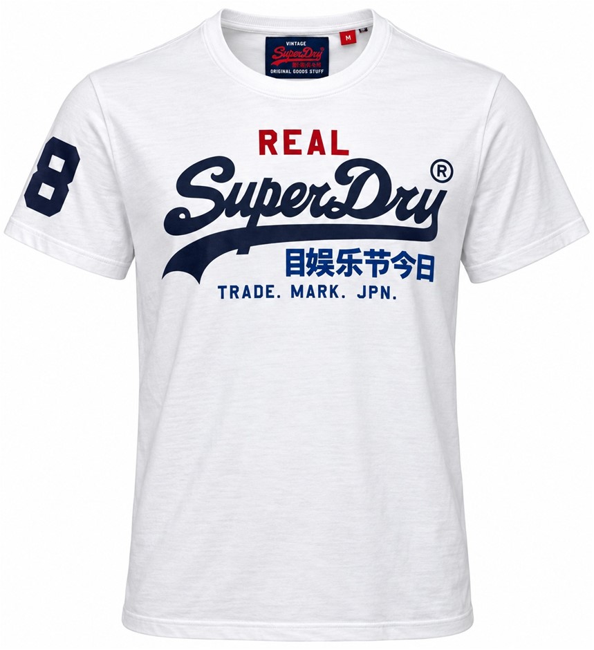 SUPERDRY Real Vintage VL Tee Optic Midnight Blue Grit No. 8 Shirt. Size L.