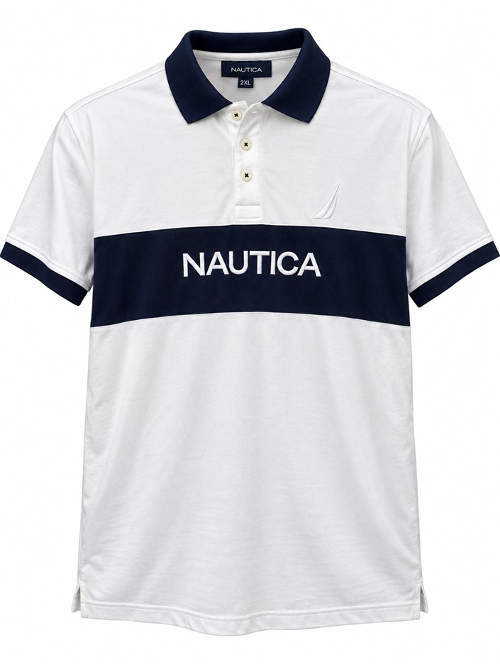 NAUTICA Men's Running Logo Polo Shirt, Size 2XL, 100% Cotton, White