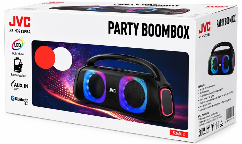 JVC Party Speaker Boombox, Black NB: no mic