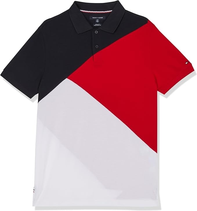 TOMMY HILFIGER Men's Diagonal Colorblock Polo T-Shirt. Size: Large. Colour: