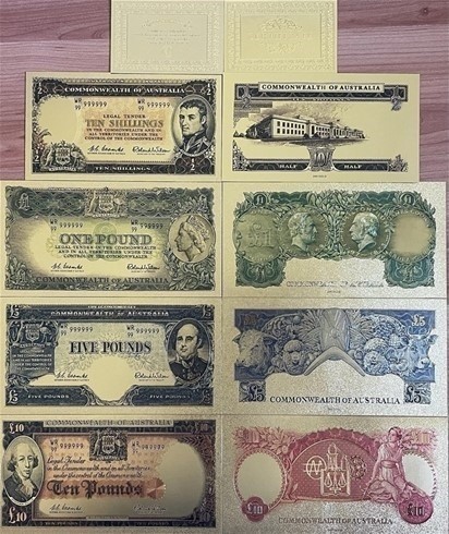 AU PreDecimal Bank Note Set Limited Edition Rare Banknote Album-Gold Plated