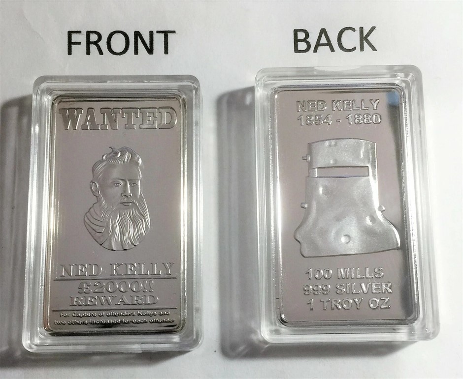 Ned Kelly Wanted 1oz 999 Fine Silver Ingot Gift