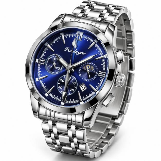 Jewelz Merchants Silver Stainless Steel Blue Dial Watch