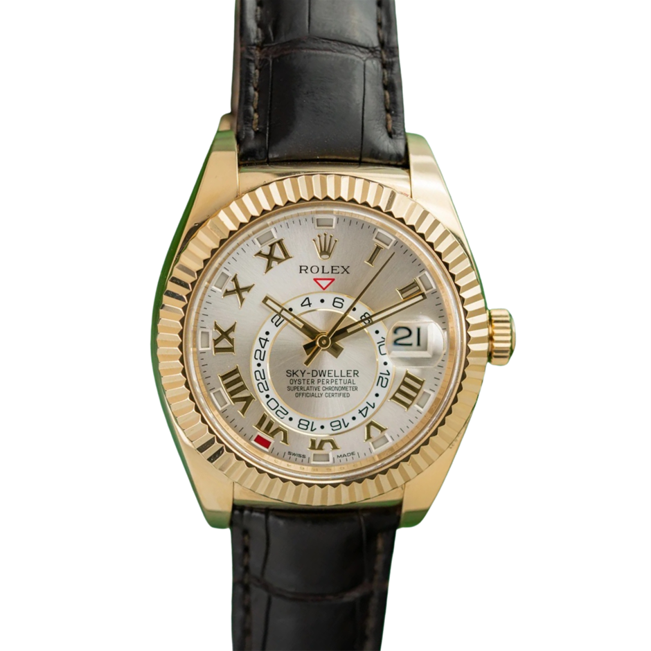 ROLEX SKY-DWELLER AUTOMATIC 42MM 18K YELLOW GOLD 326138 BXP COA