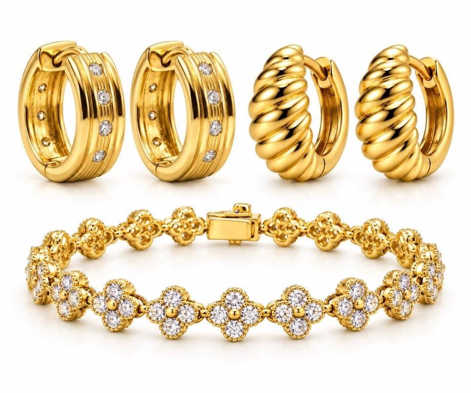 Jewelz Merchants Black Friday Special Floral Bracelet & Two Pairs of Hoops
